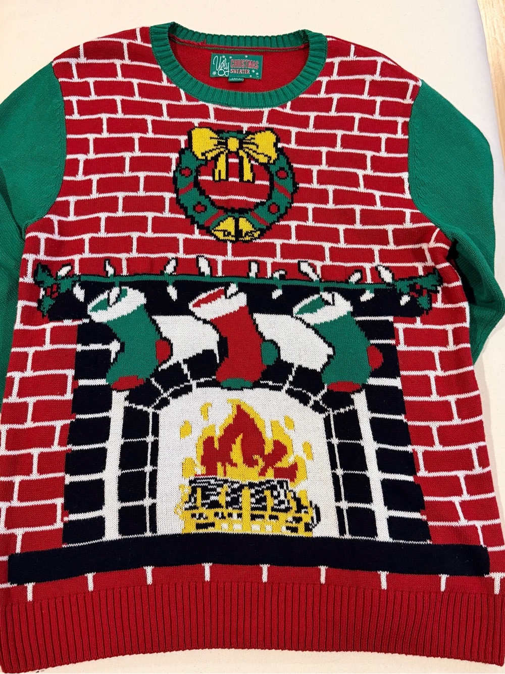 Ugly Christmas Sweater Red & Green Fireplace Crewneck